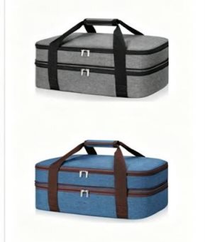 Dual-compartment cooler in grey and blue